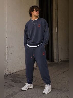 Psycho Bunny Navy Sweatshirt & Jogger Set with Red / orange Logo Accents